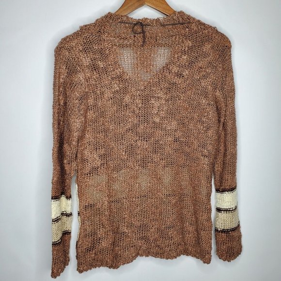 Mirasati Paris Womens Open Knit Sweater Size S Brown Beaded Necklace Boho Tribal - Picture 3 of 8